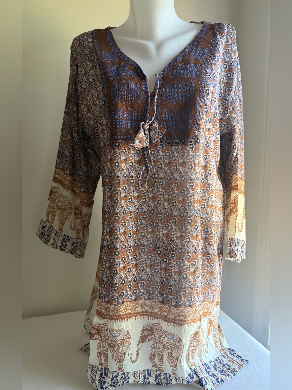 NWT India 100% Cotton Embroidered Elephant Tunic Top Plus Size 3X Boho Loose Fit